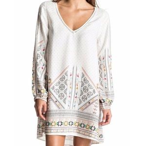 Roxy April Morning Cream Bohemian Long Sleeve Mini Dress / Size Small